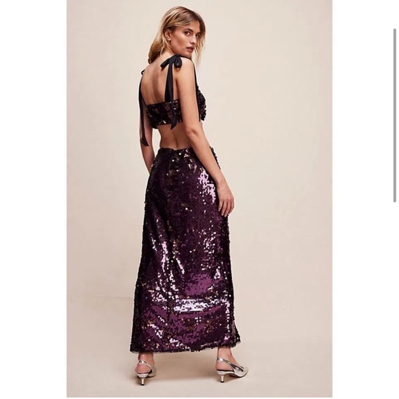 NWT Free People Star Bright Sequin Cropped Top & Maxi Skirt Set Lilac, Size 14 - Picture 4 of 10